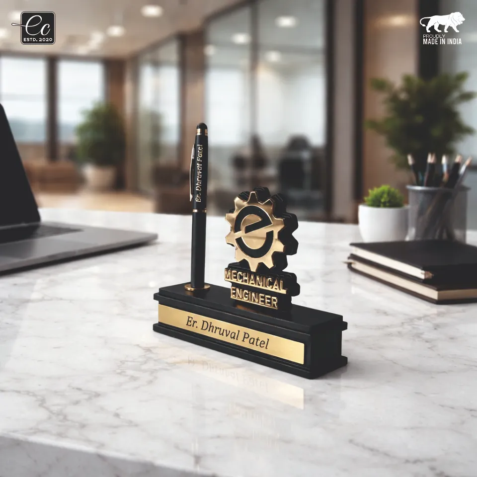 Premium Mechanical Engineer Desk Organizer with Name & Pen Holder – Personalized